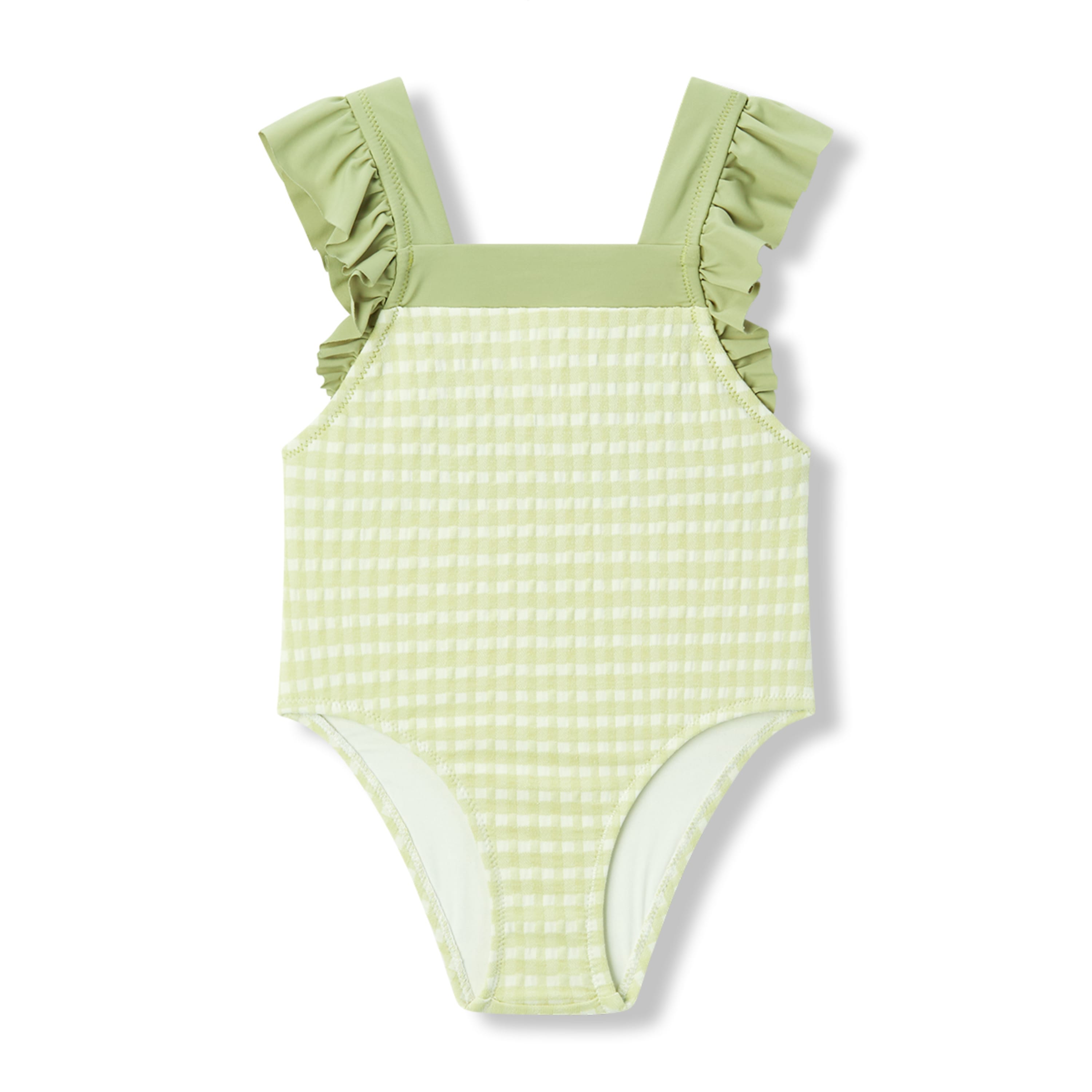Milkbarn Green Gingham Ruffle Square Neck Swimsuit | Playroom Avenue
