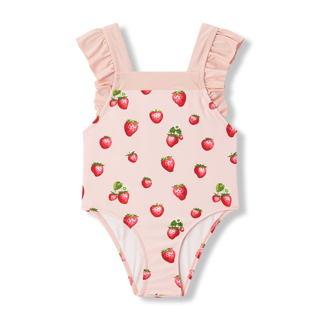 Milkbarn Strawberry Ruffle Square Neck Swimsuit | Playroom Avenue