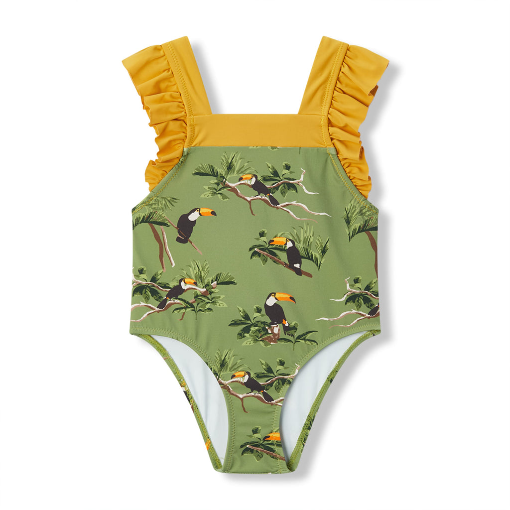 Milkbarn Toucan Ruffle Square Neck Swimsuit | Playroom Avenue