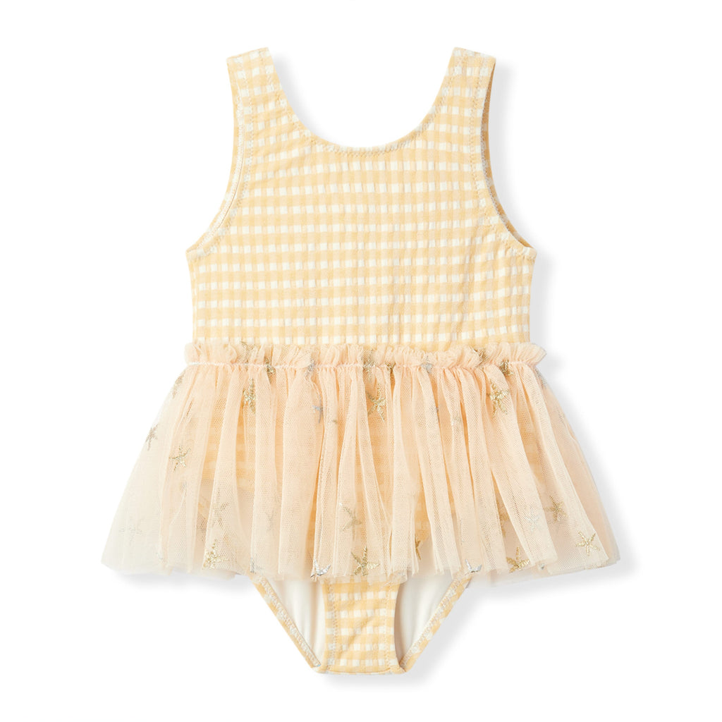 Milkbarn Yellow Gingham Ballet Skirt Swimsuit | Playroom Avenue