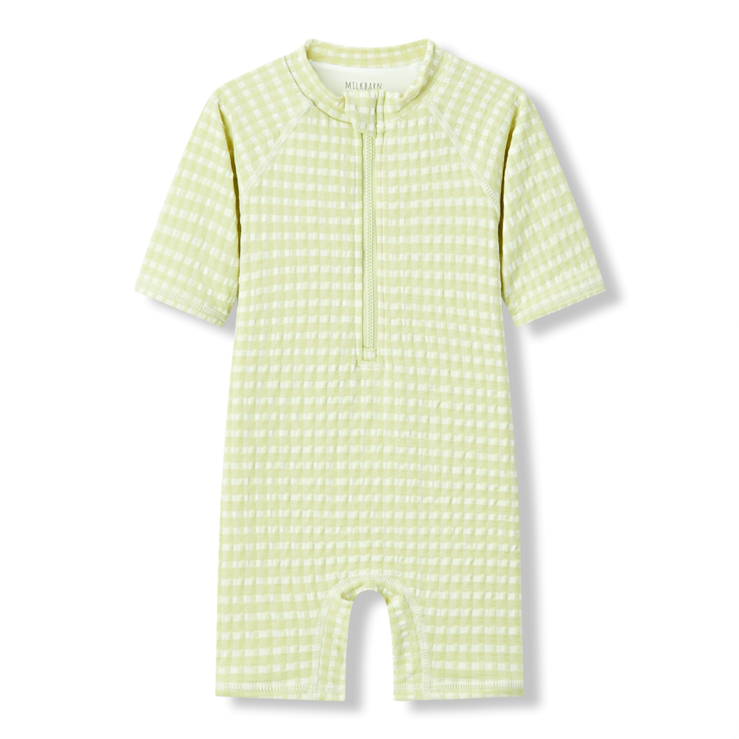 Milkbarn Green Gingham Zipper Shortall Swimsuit | Playroom Avenue
