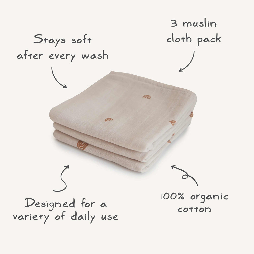 Mushie Organic Cotton Muslin Cloths 3-Pack | Playroom Avenue