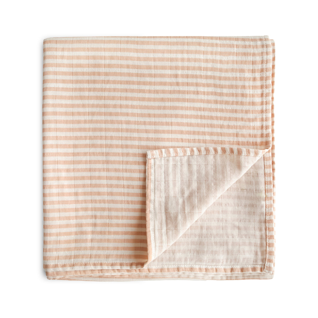 Mushie Organic Cotton Muslin Swaddle Blanket Natural Stripe | Playroom Avenue