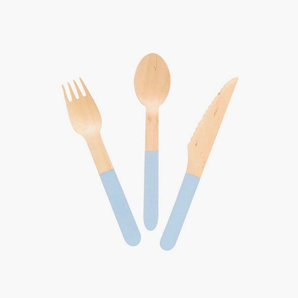 Ellie's Party Supply Light Blue Wooden Utensil Set – 24ct | ON SALE!! | Playroom Avenue