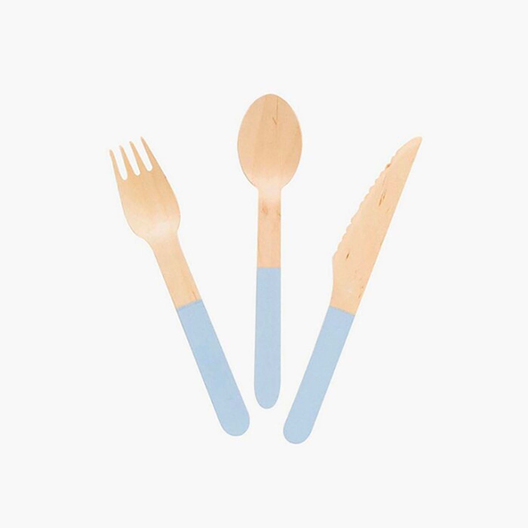 Ellie's Party Supply Light Blue Wooden Utensil Set – 24ct | ON SALE!! | Playroom Avenue