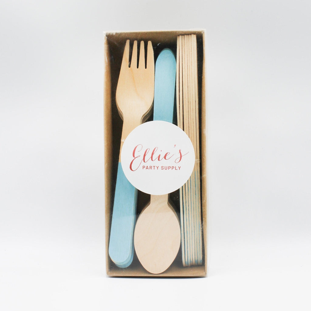 Ellie's Party Supply Light Blue Wooden Utensil Set – 24ct | ON SALE!! | Playroom Avenue