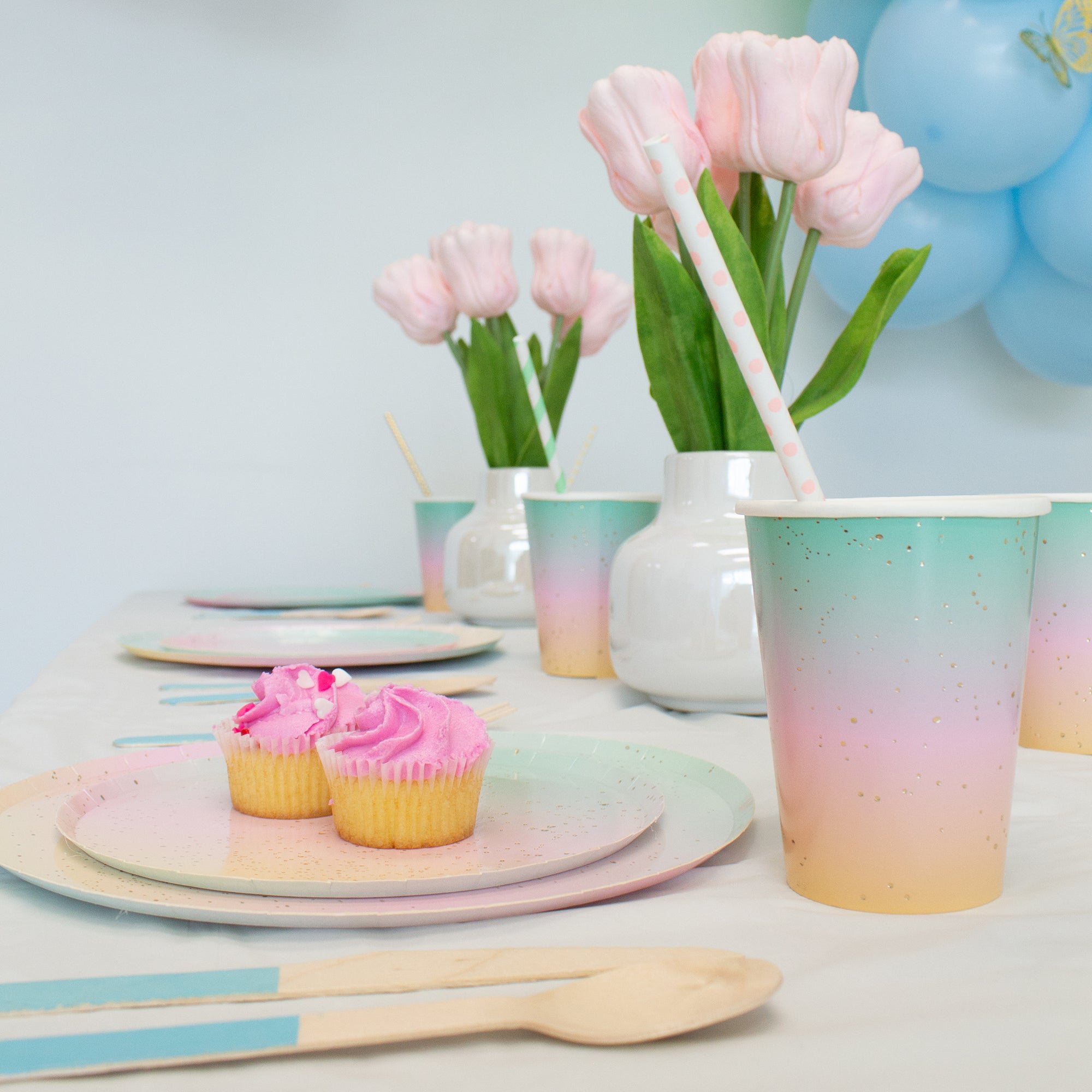 Ellie's Party Supply Light Blue Wooden Utensil Set – 24ct | ON SALE!! | Playroom Avenue