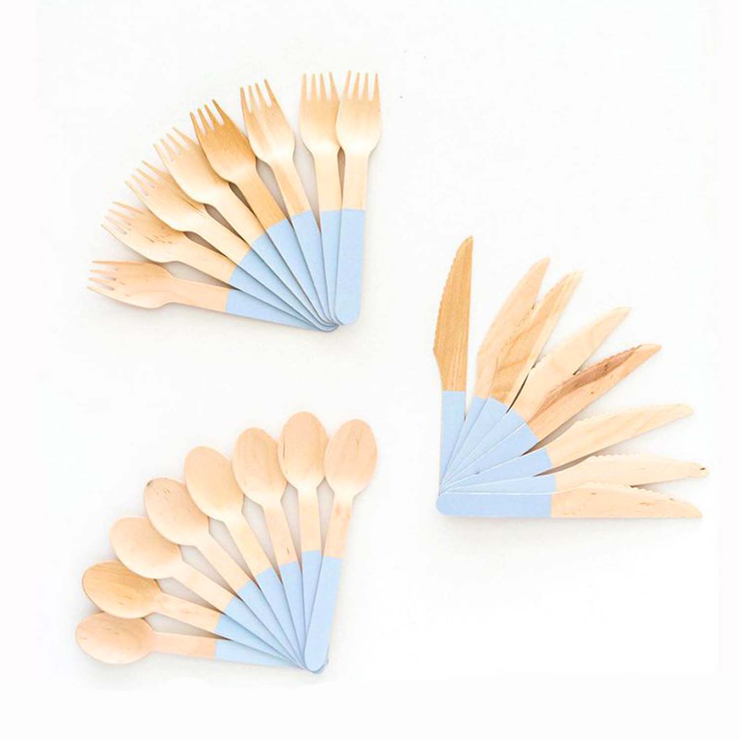 Ellie's Party Supply Light Blue Wooden Utensil Set – 24ct | ON SALE!! | Playroom Avenue
