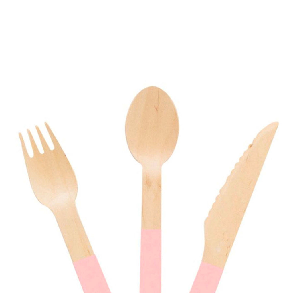 Ellie's Party Supply Pastel Pink Wooden Utensil Set – 24ct | ON SALE!! | Playroom Avenue