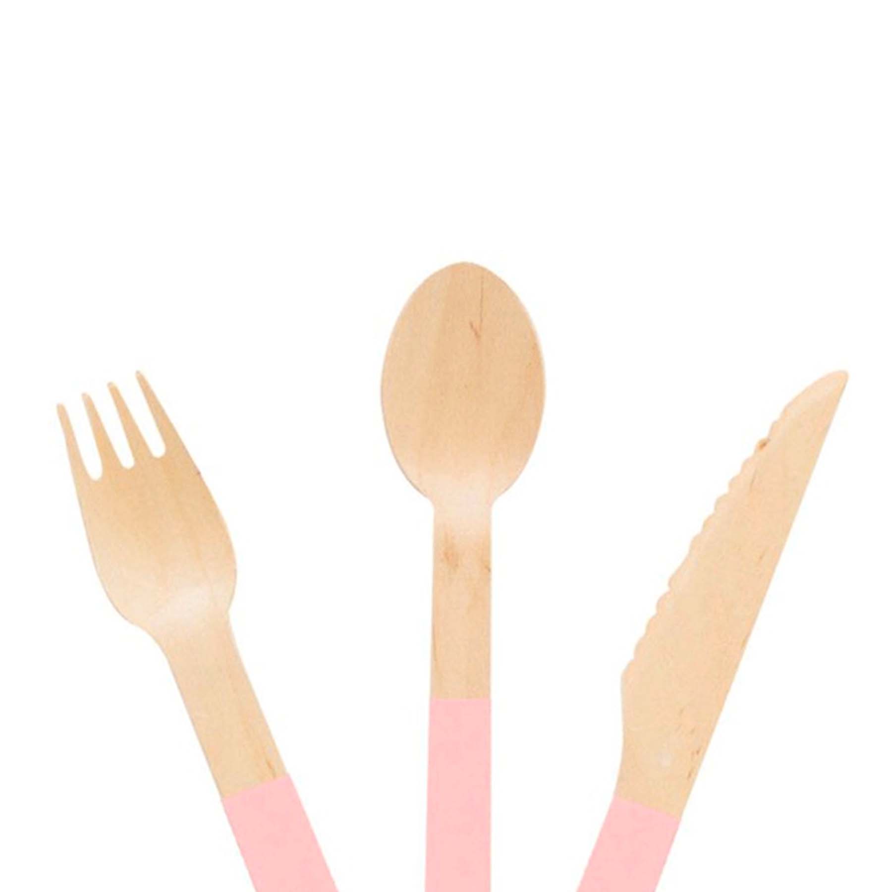 Ellie's Party Supply Pastel Pink Wooden Utensil Set – 24ct | ON SALE!! | Playroom Avenue