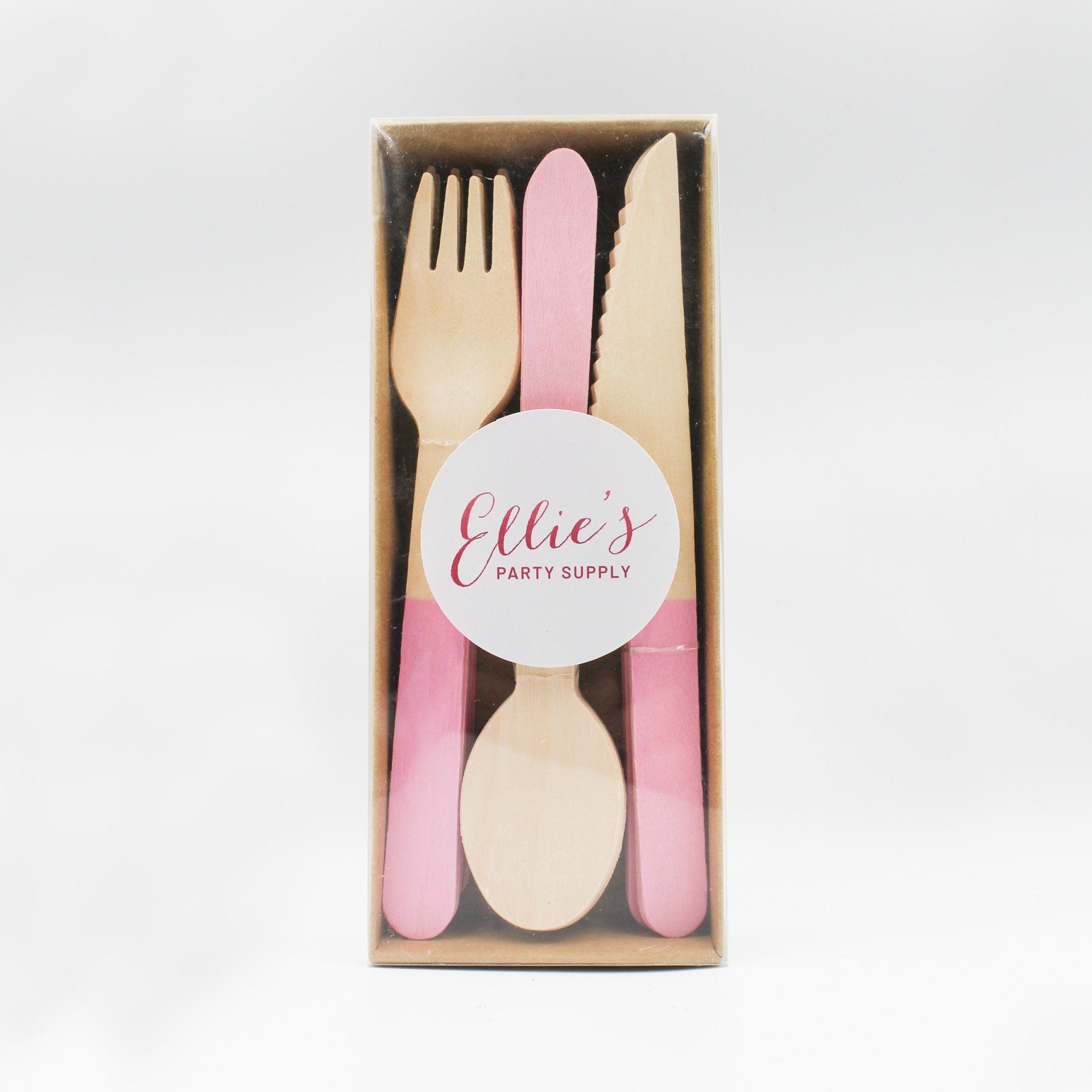 Ellie's Party Supply Pastel Pink Wooden Utensil Set – 24ct | ON SALE!! | Playroom Avenue