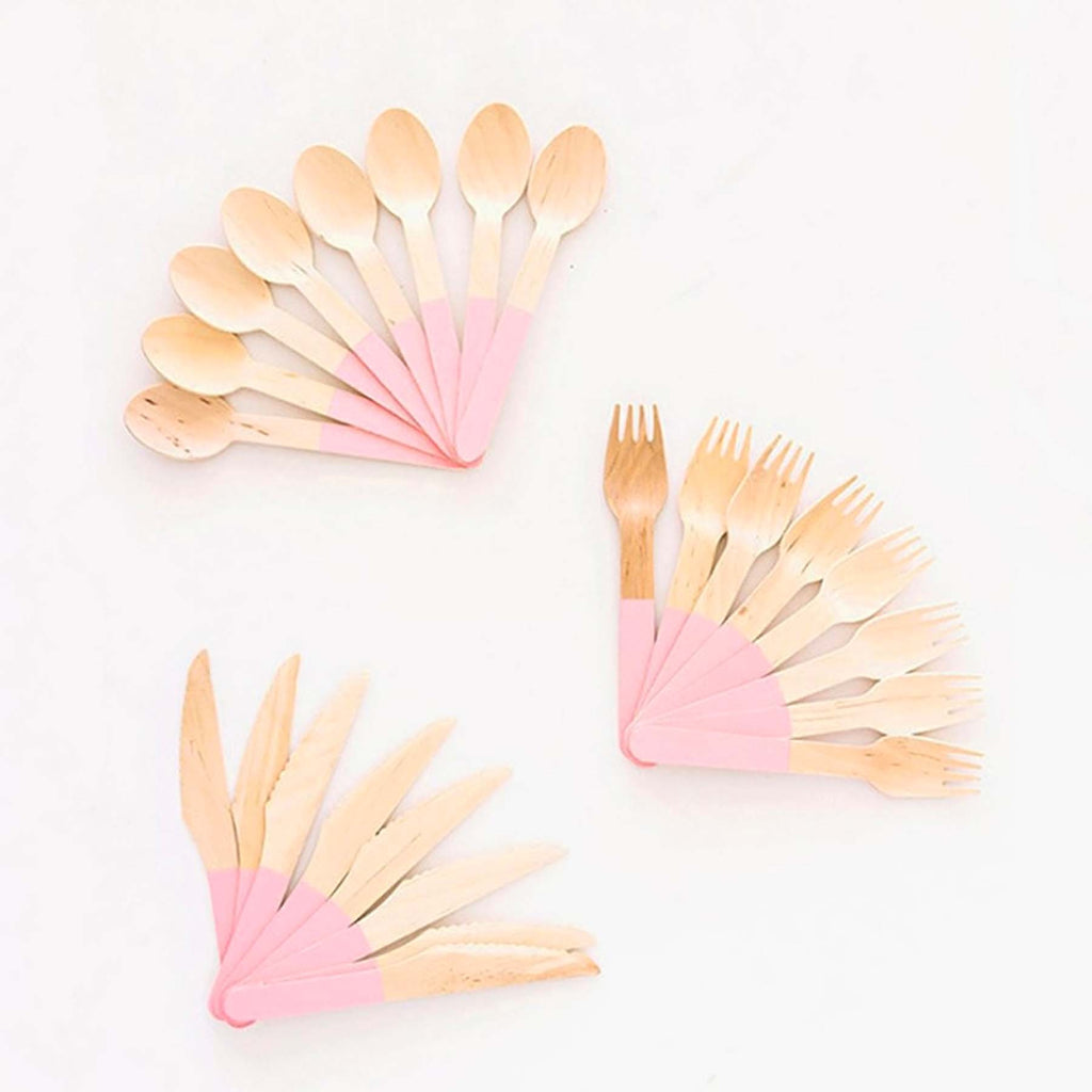 Ellie's Party Supply Pastel Pink Wooden Utensil Set – 24ct | ON SALE!! | Playroom Avenue