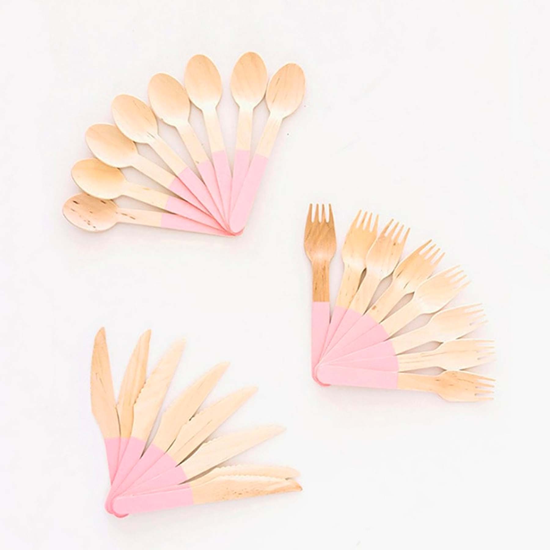 Ellie's Party Supply Pastel Pink Wooden Utensil Set – 24ct | ON SALE!! | Playroom Avenue