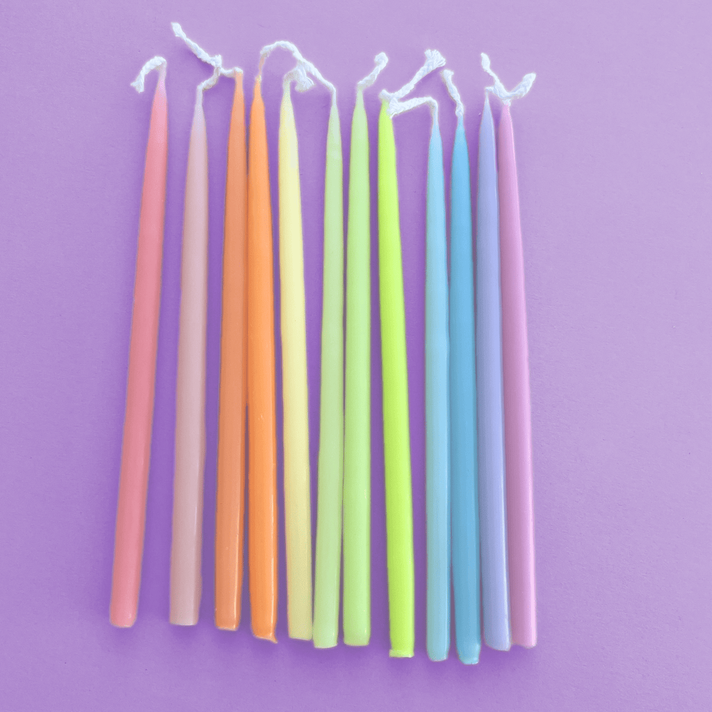 Camp Hollow Pastel Rainbow Tapered Candle Set (x12) | Playroom Avenue