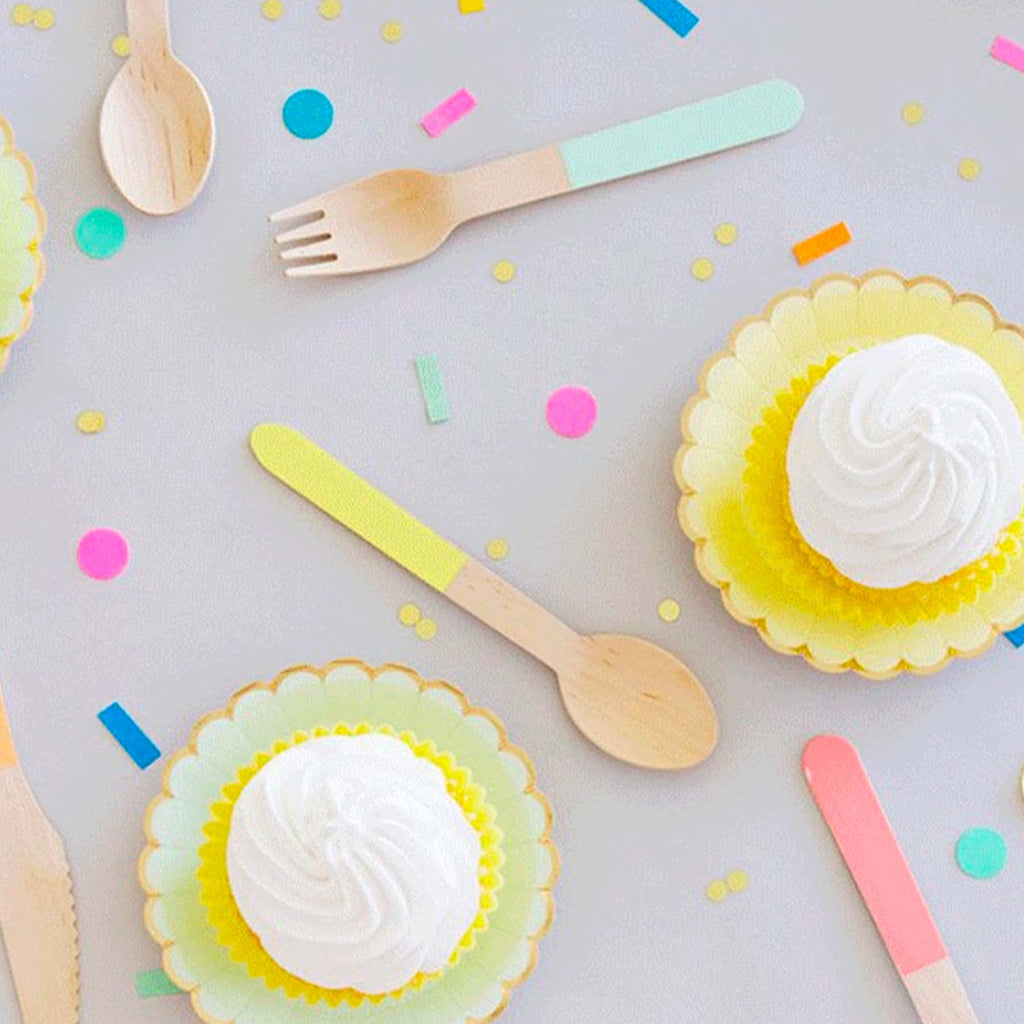 Ellie's Party Supply Yellow Wooden Utensil Set – 24ct | ON SALE!! | Playroom Avenue