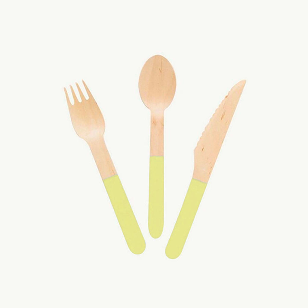 Ellie's Party Supply Yellow Wooden Utensil Set – 24ct | ON SALE!! | Playroom Avenue