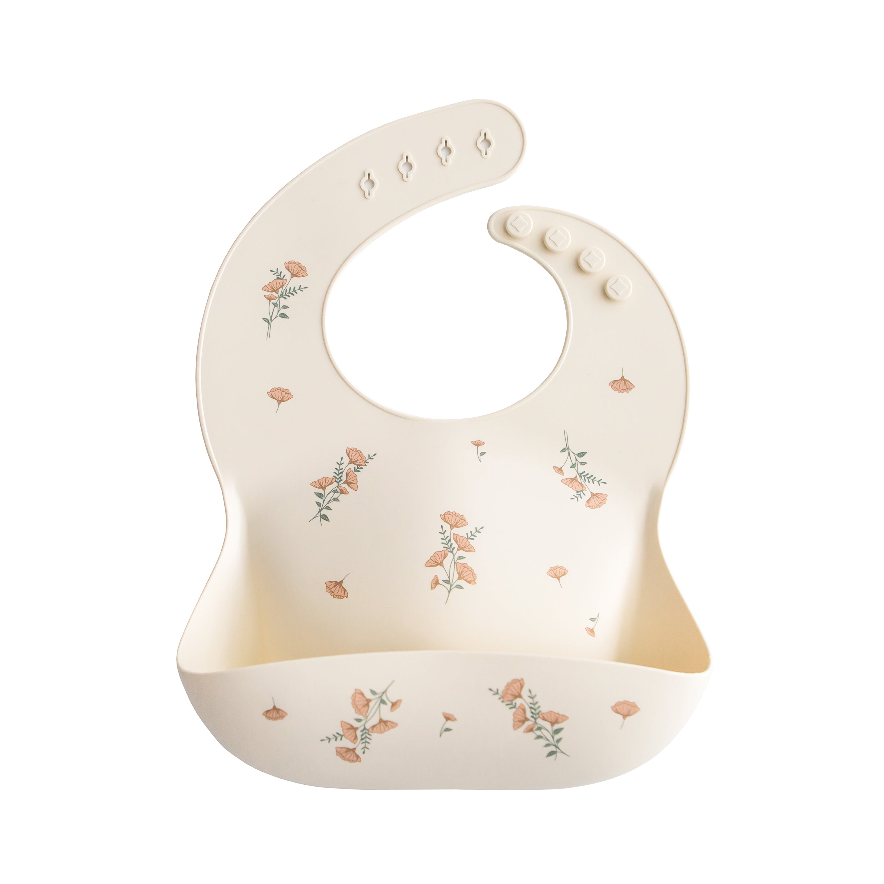 Mushie Silicone Baby Bib Pink Flowers | Playroom Avenue