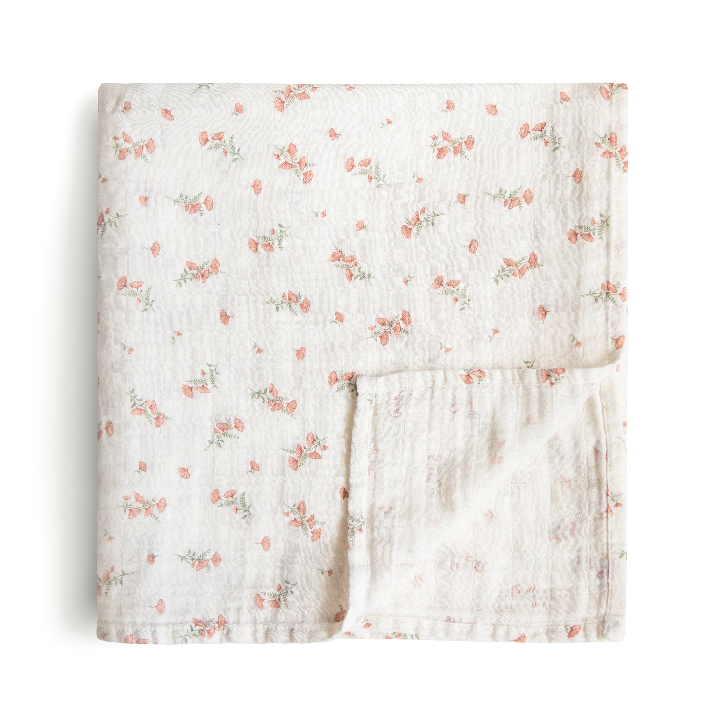 Mushie Organic Cotton Muslin Swaddle Blanket Pink Flowers | Playroom Avenue
