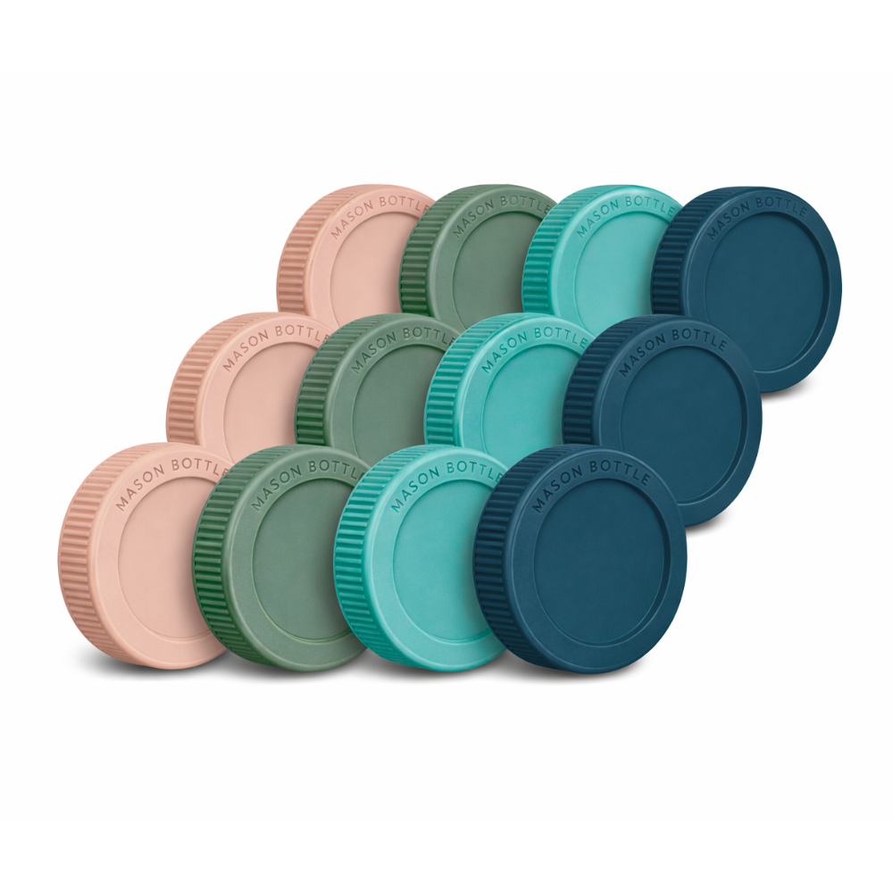 Mason Bottle Plastic Storage Lids 12 Pack Ocean | Playroom Avenue
