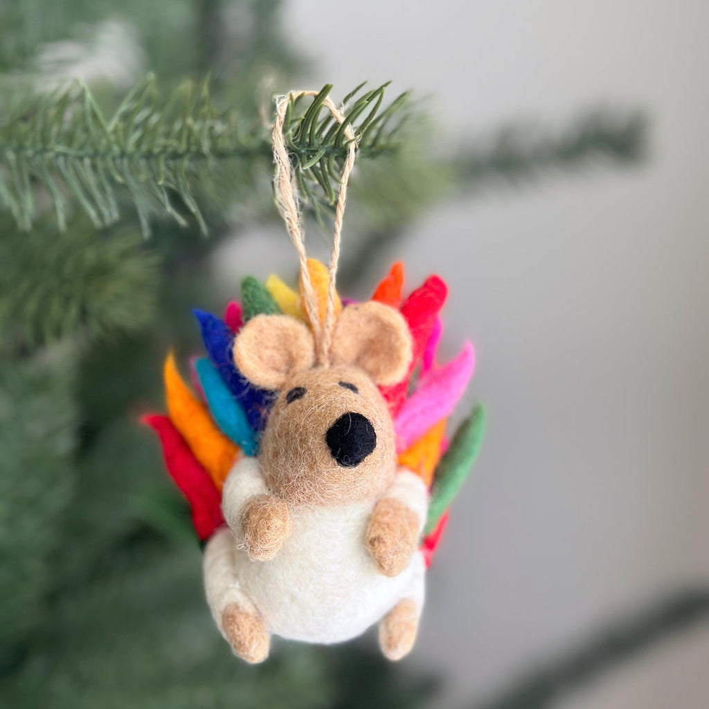 Ganapati Crafts Co. Rainbow Hedgehog Ornament | Playroom Avenue