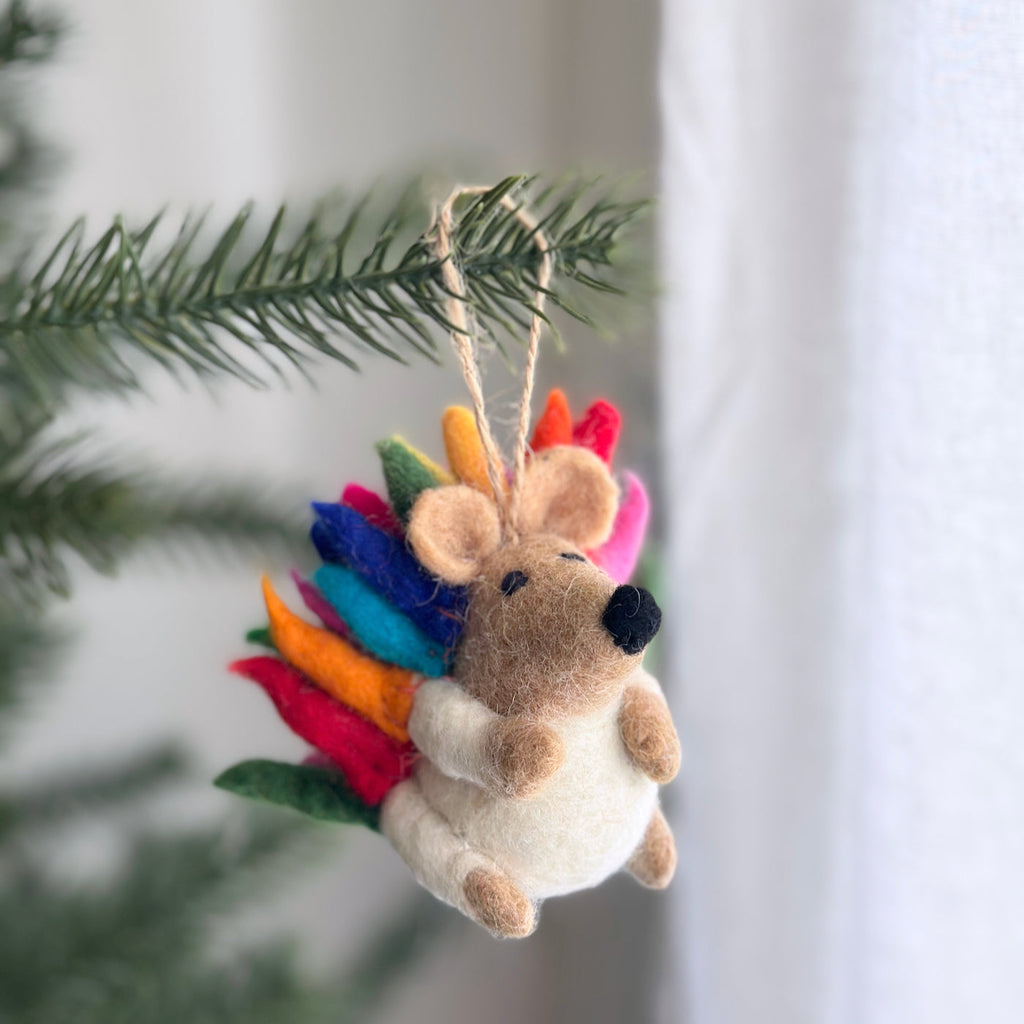 Ganapati Crafts Co. Rainbow Hedgehog Ornament | Playroom Avenue