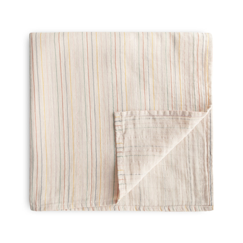 Mushie Organic Cotton Muslin Swaddle Blanket Retro Stripes | Playroom Avenue