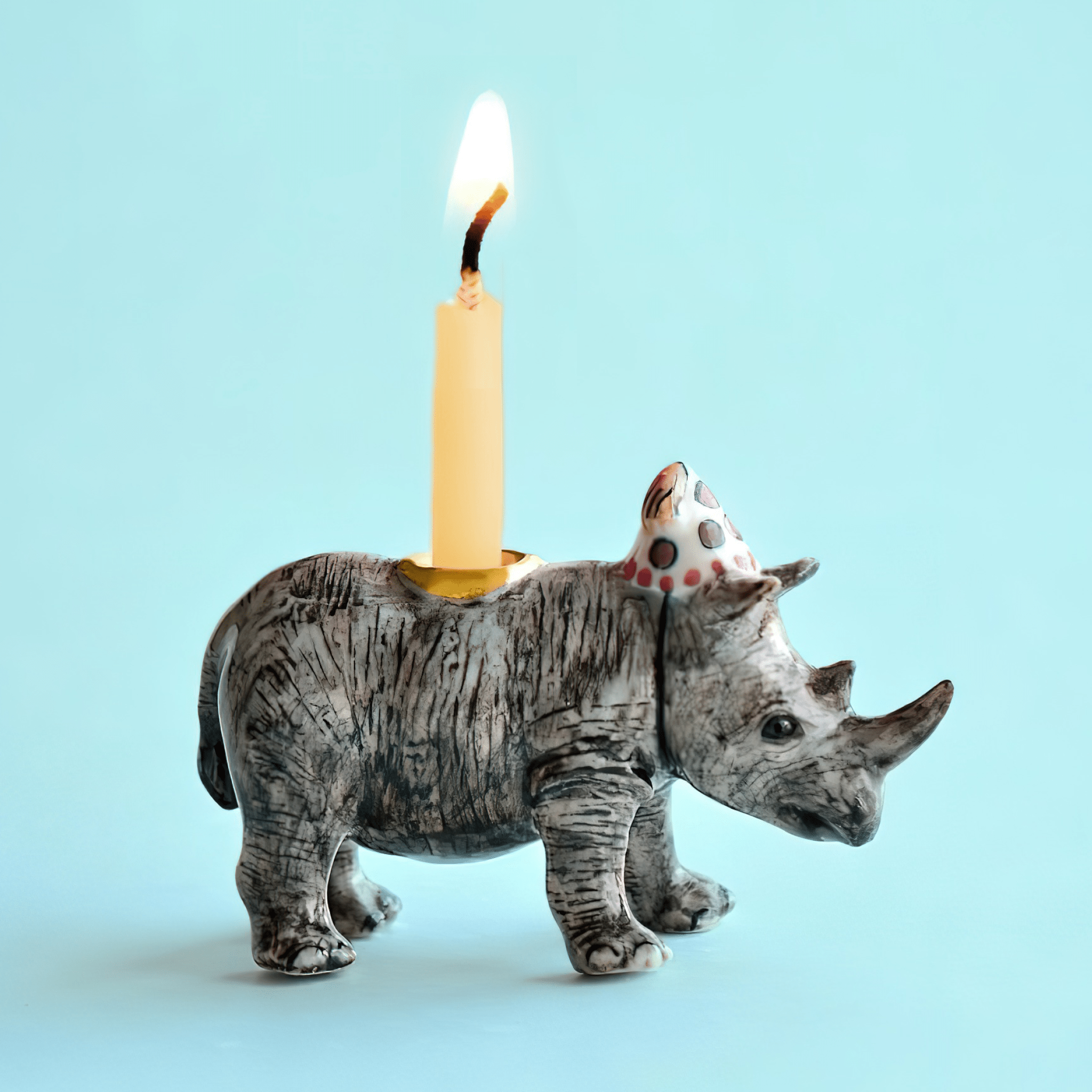 Camp Hollow Rhino Cake Topper | Porcelain Party Animal | Candle Holder