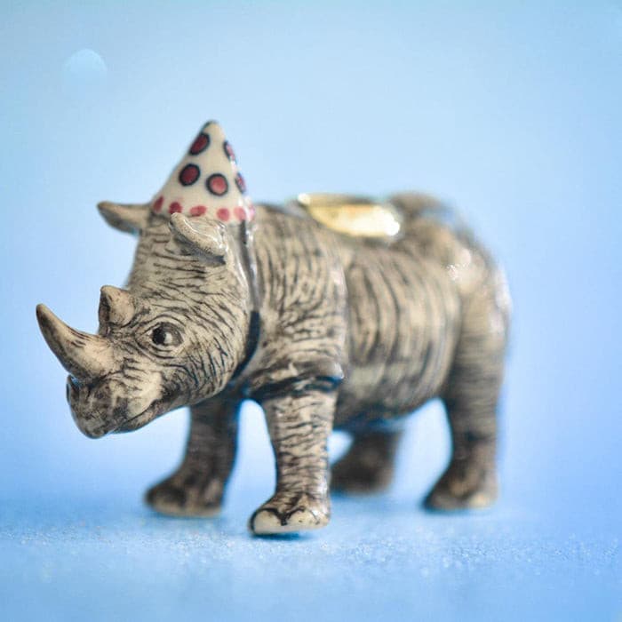 Camp Hollow Rhino Cake Topper | Porcelain Party Animal | Candle Holder