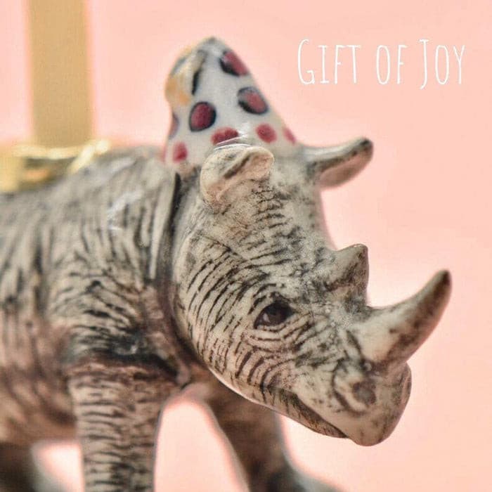 Camp Hollow Rhino Cake Topper | Porcelain Party Animal | Candle Holder