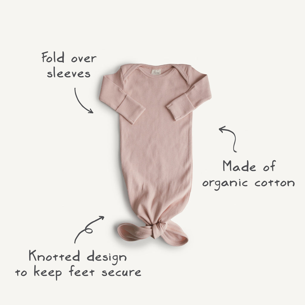 Mushie Ribbed Knotted Baby Gown + Beanie Set | Playroom Avenue
