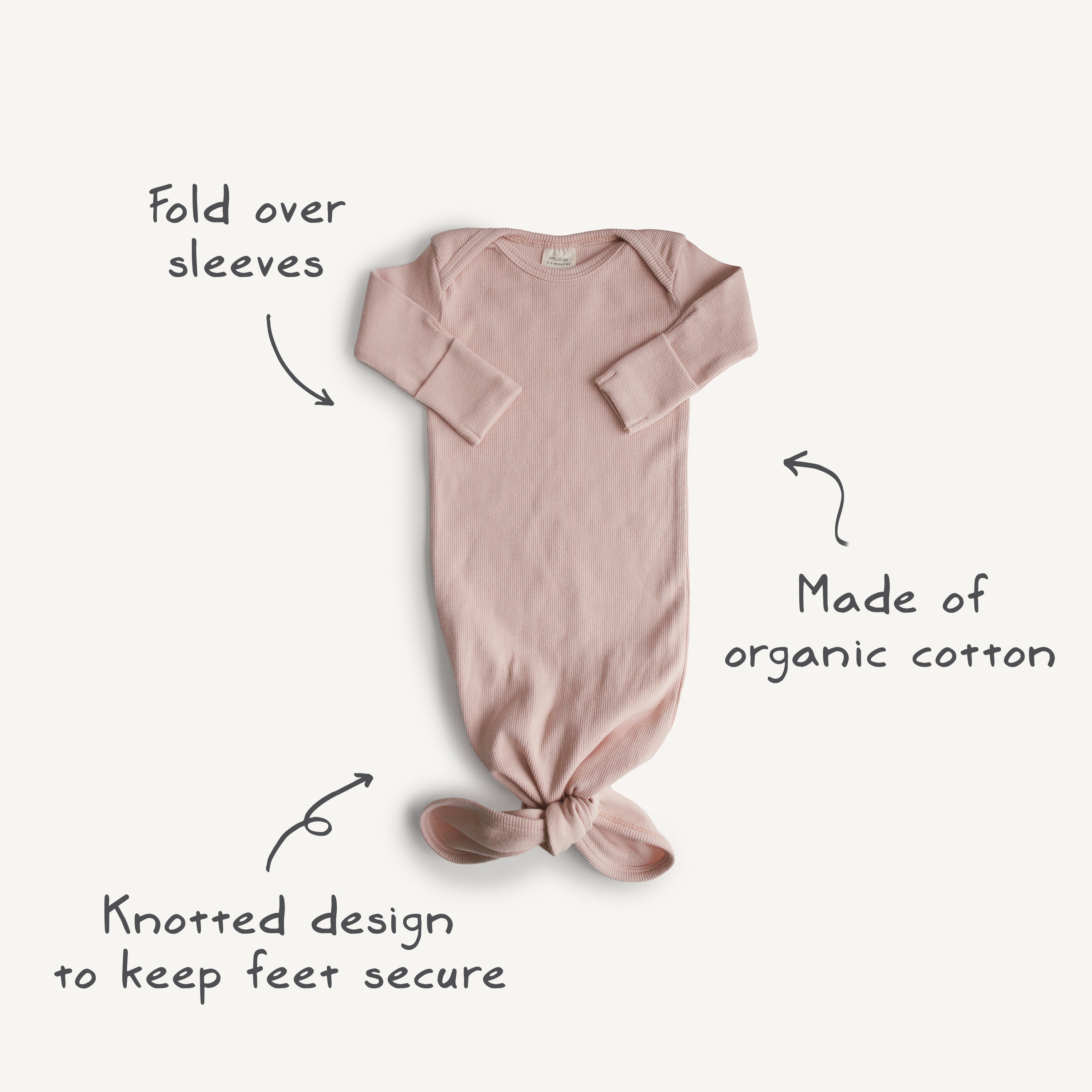 Mushie Ribbed Knotted Baby Gown + Beanie Set | Playroom Avenue