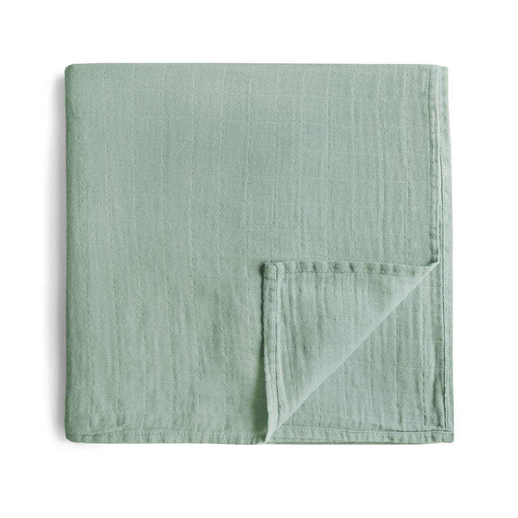 Mushie Organic Cotton Muslin Swaddle Blanket Roman Green | Playroom Avenue