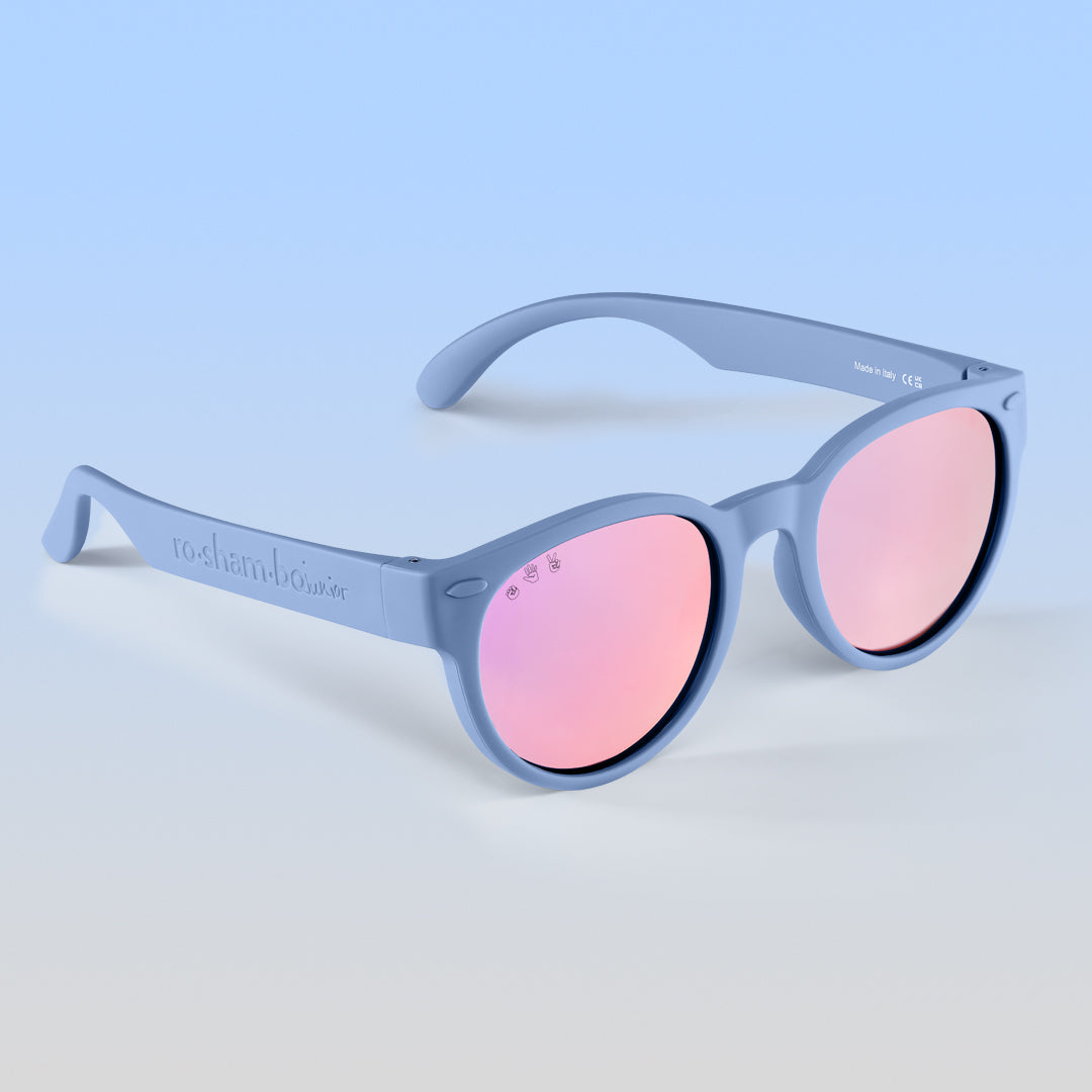 Skywalker Rounds | Baby Polarized Mirrored (Rose Gold) Lens Cloudy Blue Frame | Playroom Avenue