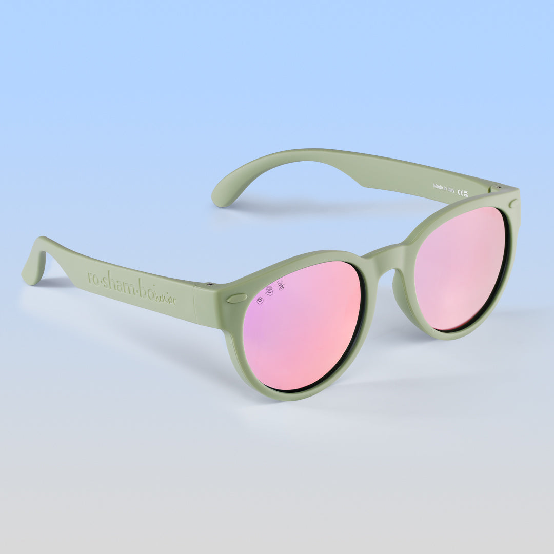 Zelda Rounds | Adult Polarized Mirrored (Rose Gold) Lens S M Sage Green Frame | Playroom Avenue