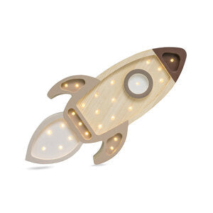 Little Lights Rocket Ship Lamp Cappuccino Wood | Playroom Avenue