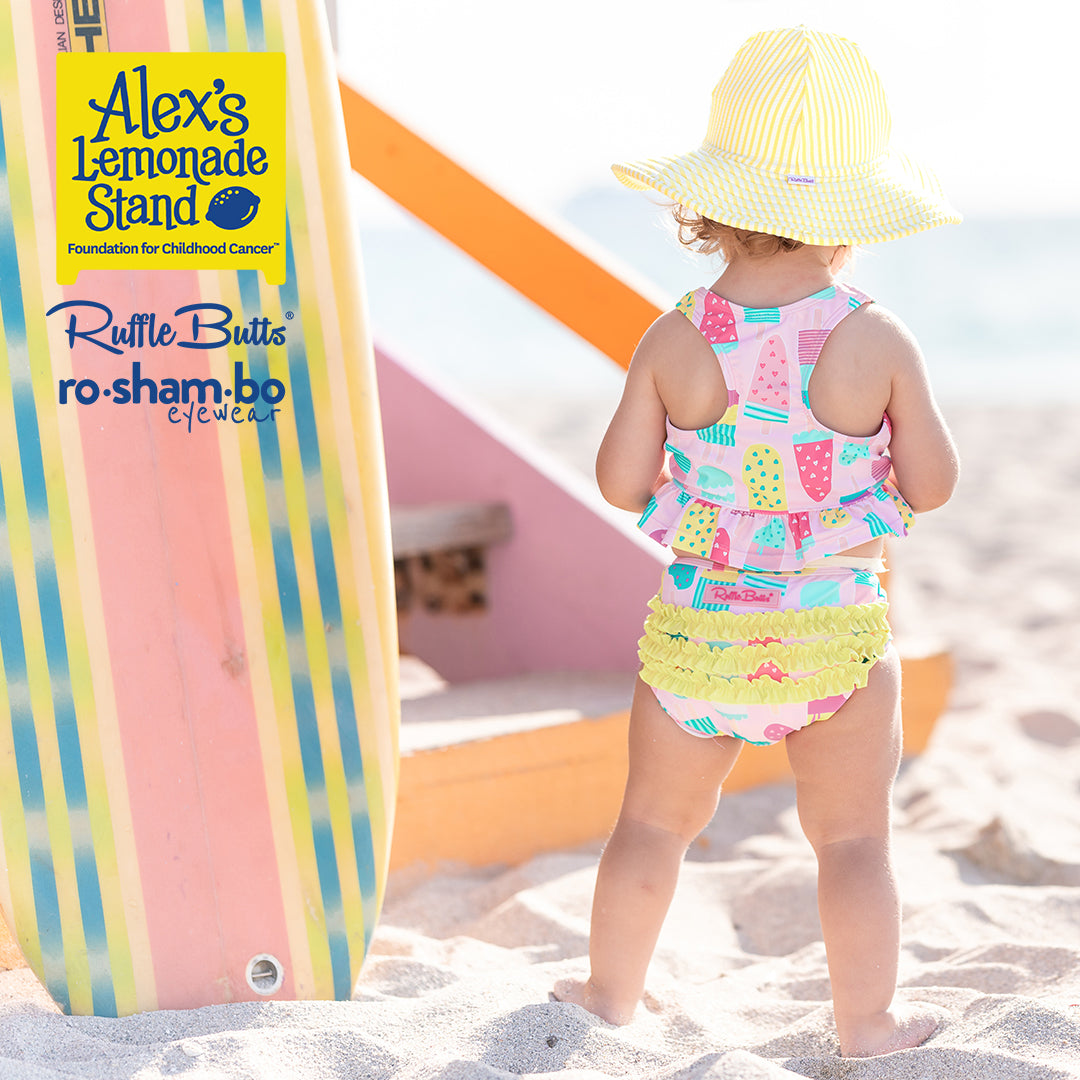 ro•sham•bo eyewear RuffleButts Girls Ice Cream Tankini with Roshambo Pink Glitter Sunglasses | Playroom Avenue
