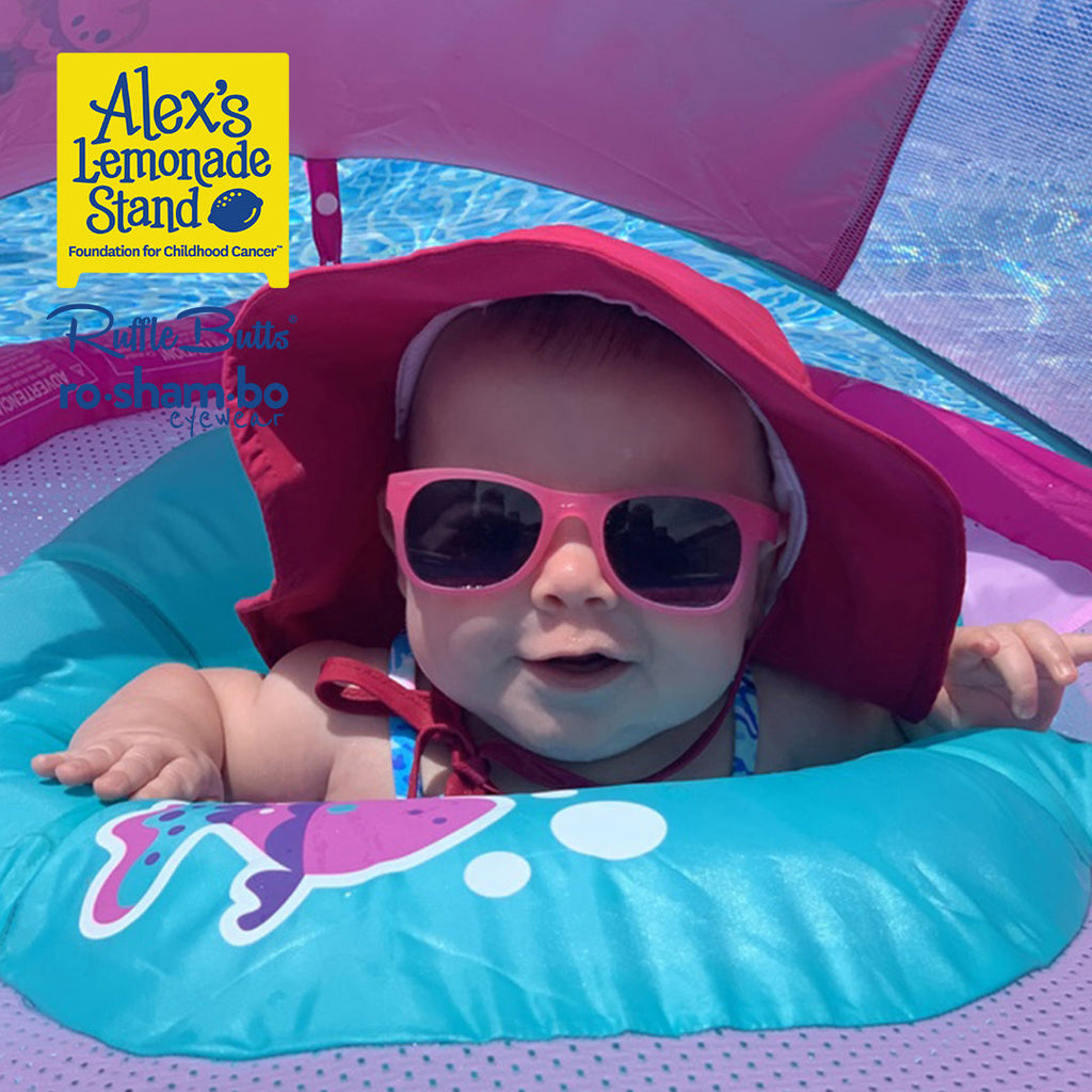 ro•sham•bo eyewear RuffleButts Baby Ice Cream One Piece with Roshambo Pink Glitter Sunglasses | Playroom Avenue