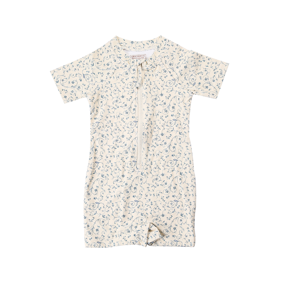 GRECH & CO. Short Sleeve Rashguard Swimsuit | UPF + Recycled - Scandi Floral | Playroom Avenue