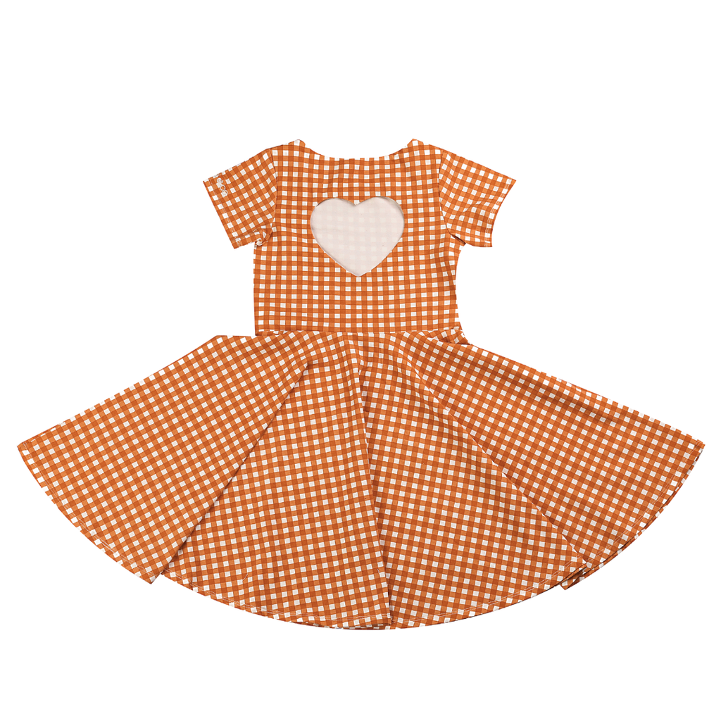 GRECH & CO. Sweetheart Twirl Dress | Organic Cotton Jersey - Sienna Gingham | Playroom Avenue