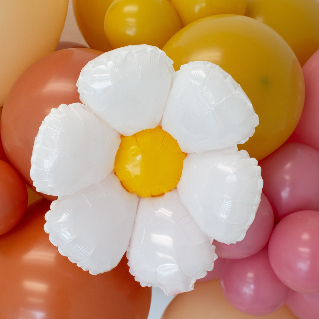 Ellie's Party Supply Small Daisy Foil Balloon – 20" Groovy Party Decor White | Playroom Avenue