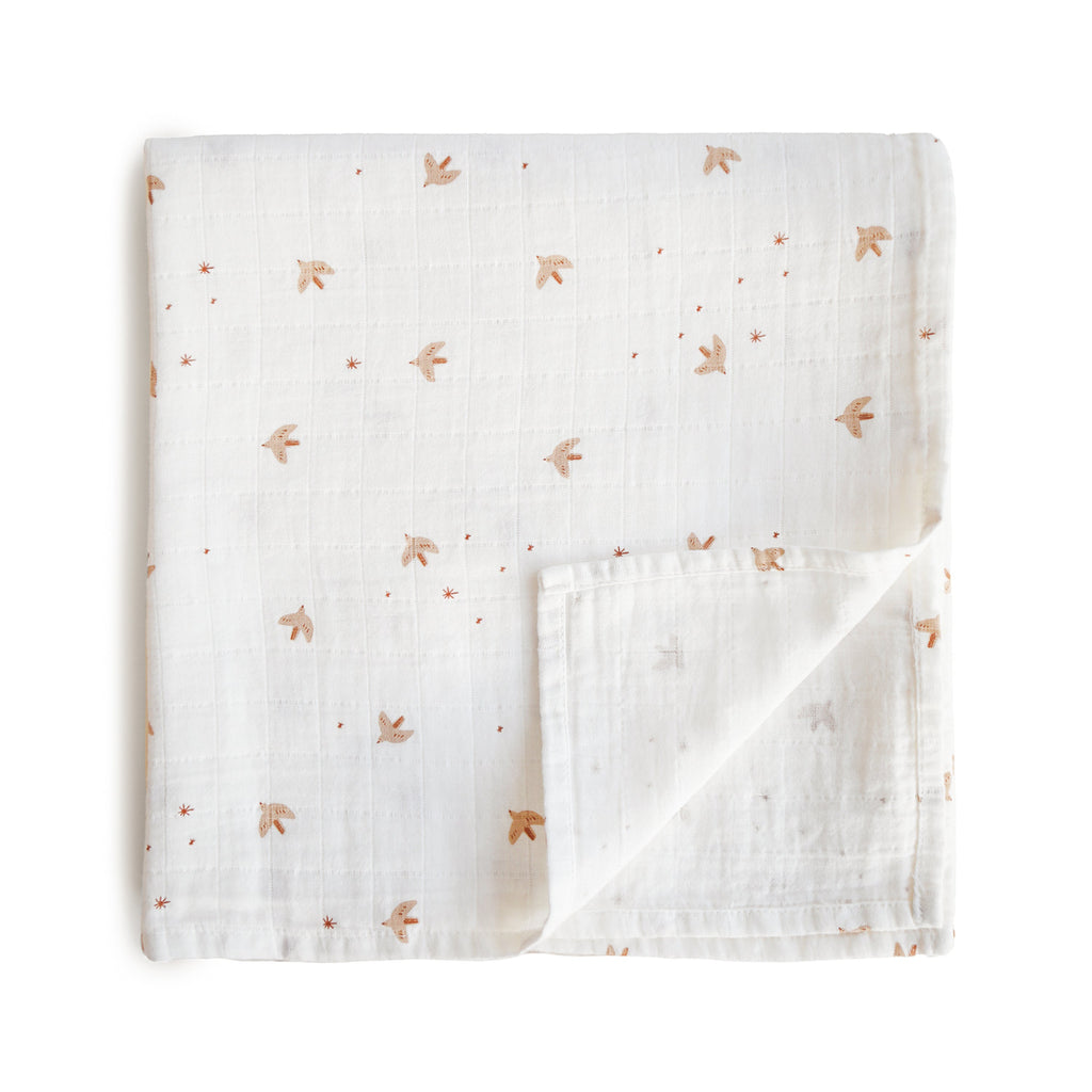 Mushie Organic Cotton Muslin Swaddle Blanket Sparrow | Playroom Avenue