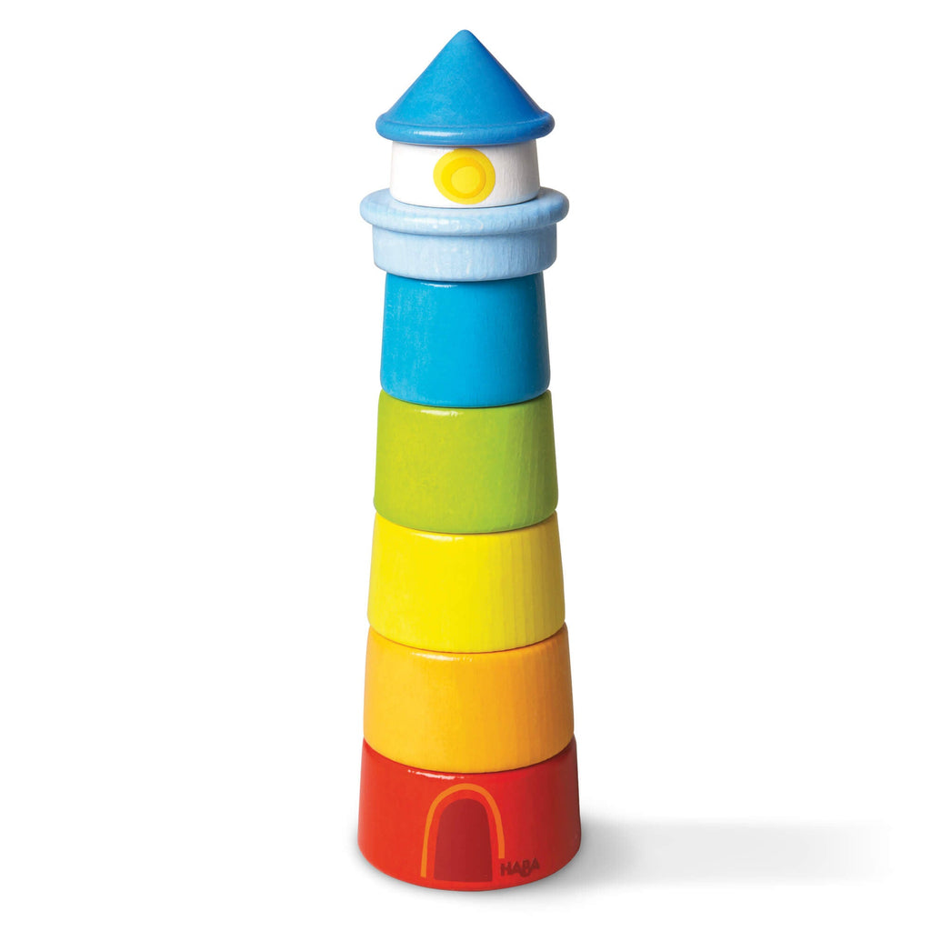 HABA Lighthouse Wooden Rainbow Stacker | Playroom Avenue