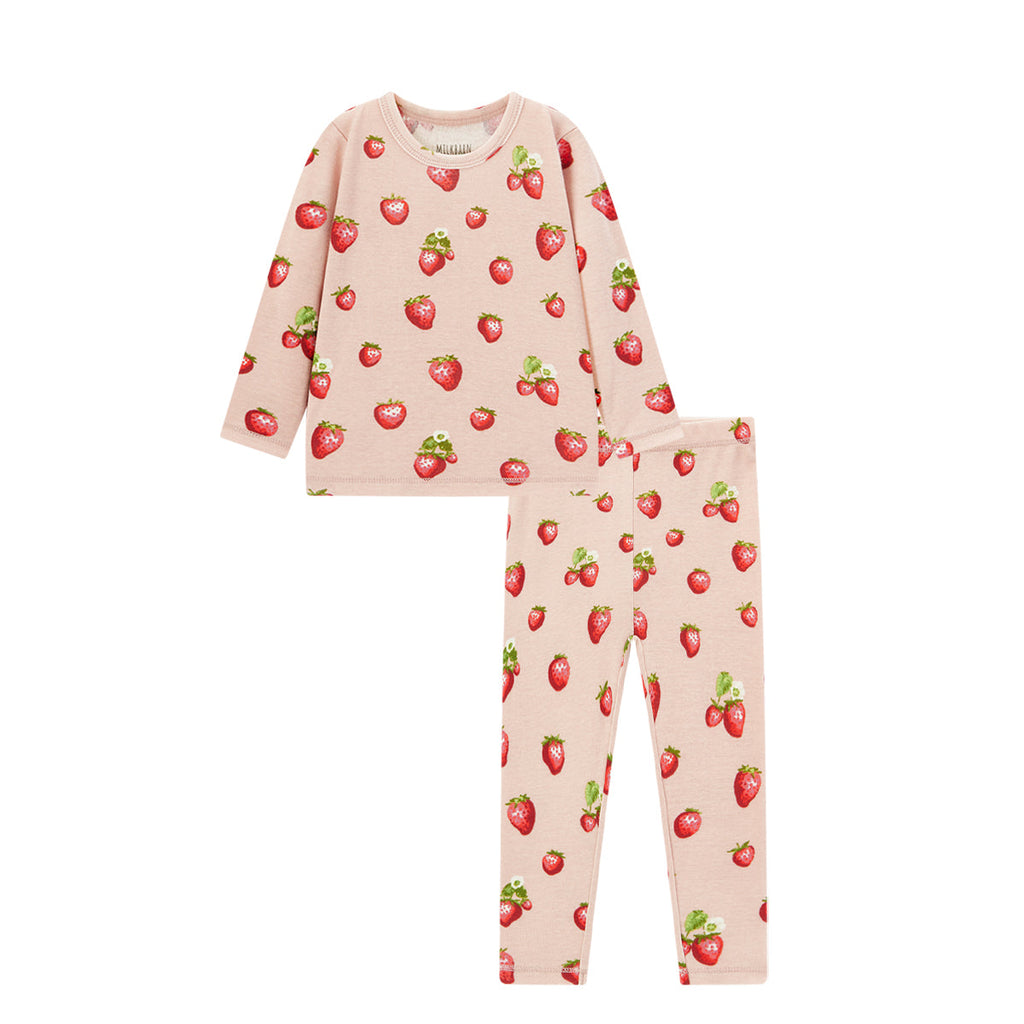 Milkbarn Strawberry Organic Cotton Long Sleeve Two Piece Pajama Set | Playroom Avenue