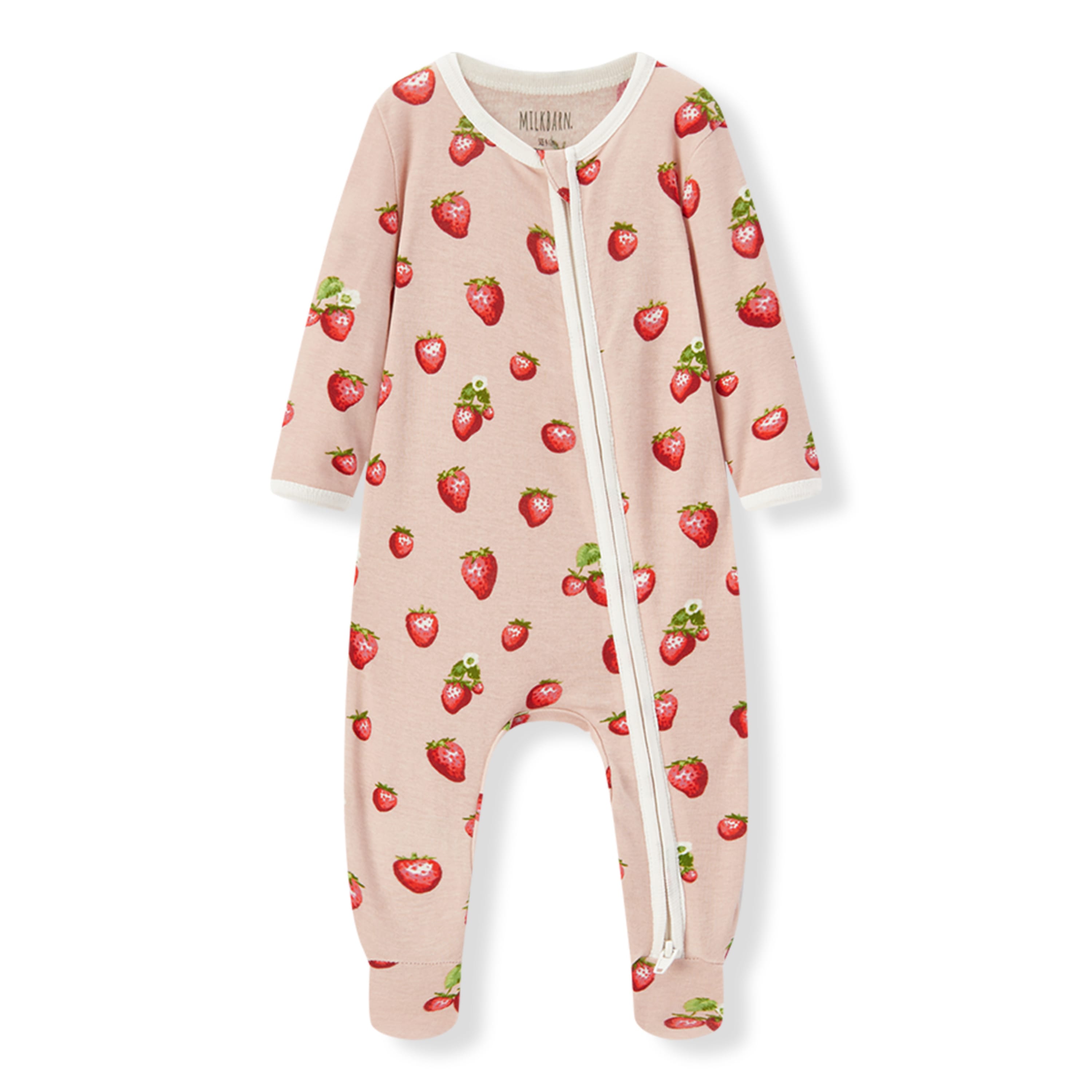 Milkbarn Strawberry Organic Cotton Zipper Footed Romper | Playroom Avenue