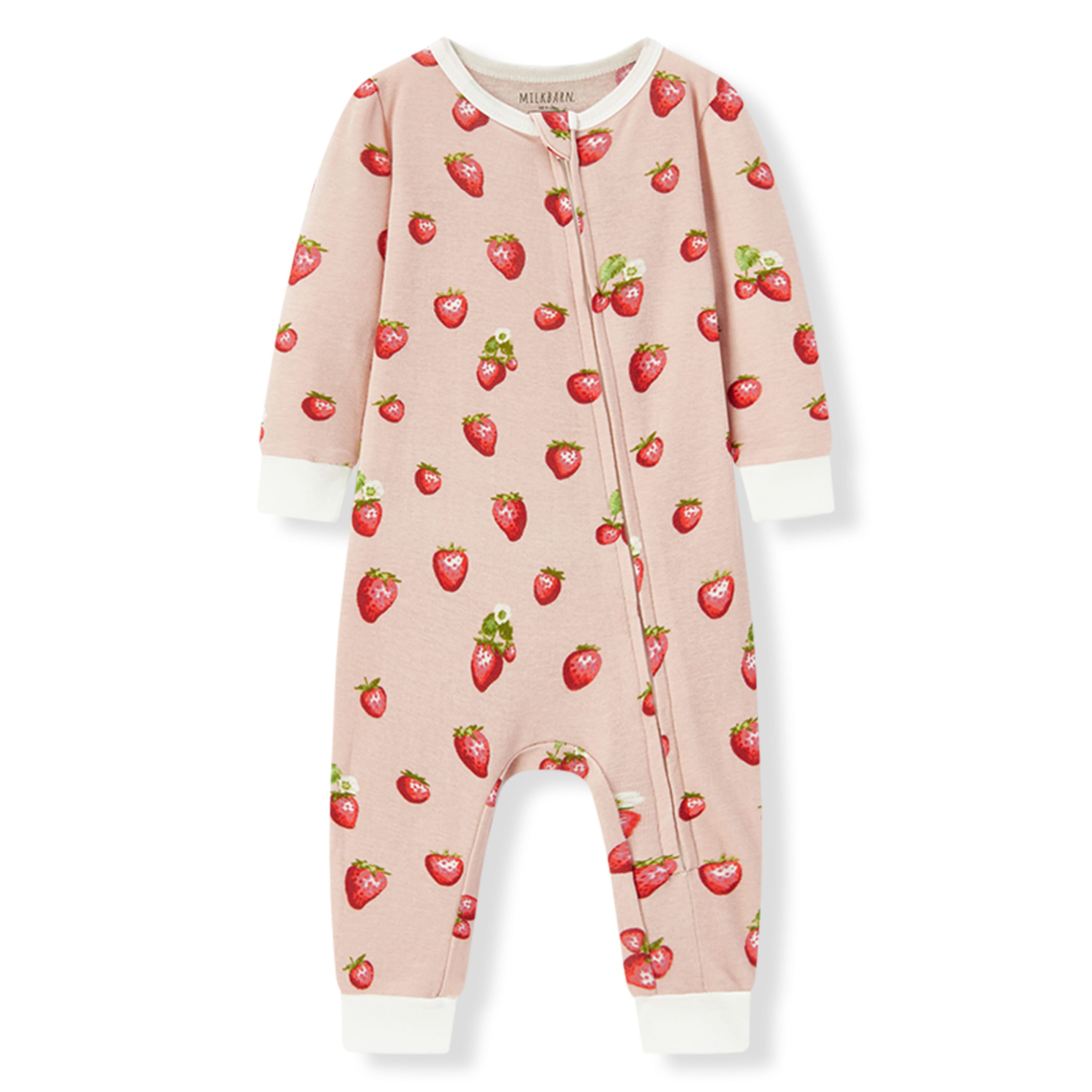 Milkbarn Strawberry Organic Cotton Zipper Pajama | Playroom Avenue
