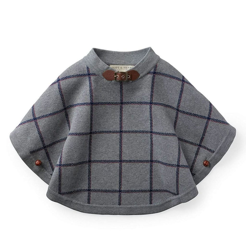 Hope & Henry Sweater Cape Gray Windowpane | Playroom Avenue