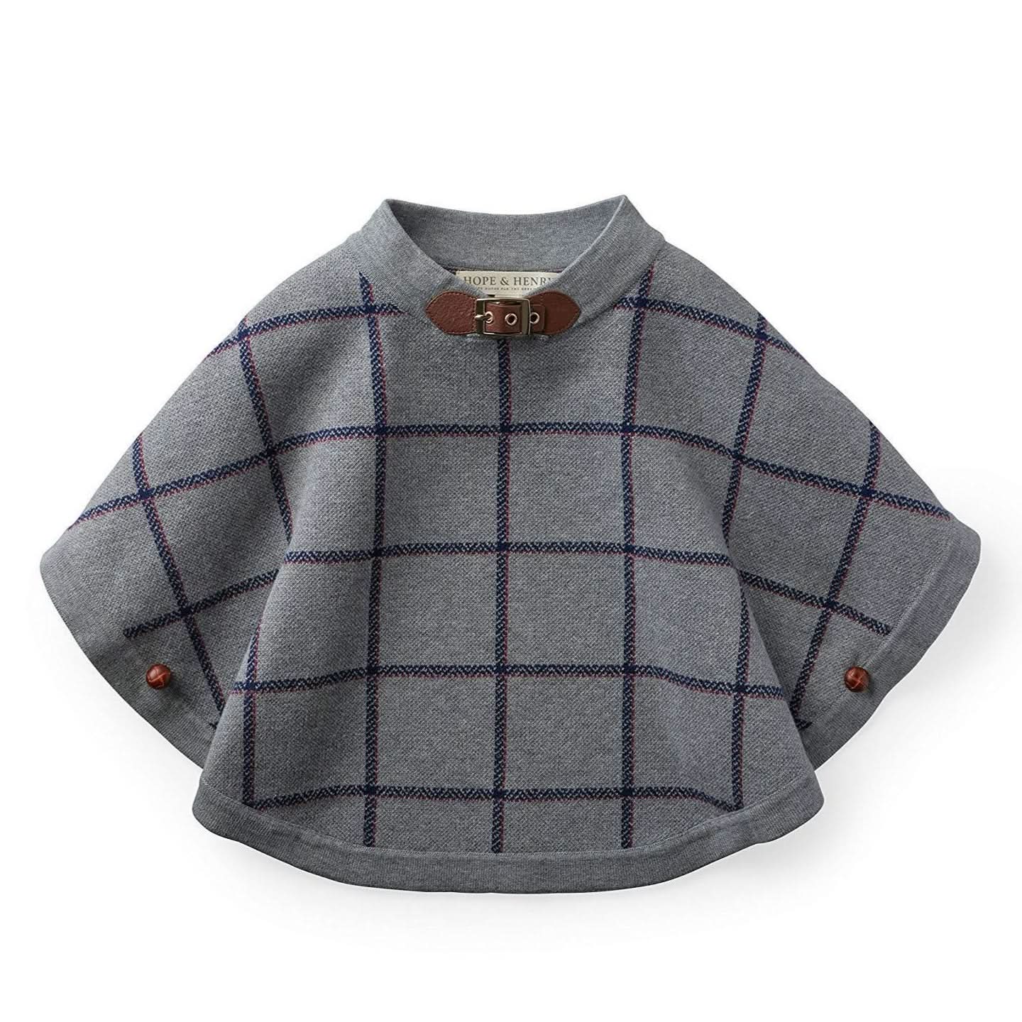 Hope & Henry Sweater Cape Gray Windowpane | Playroom Avenue