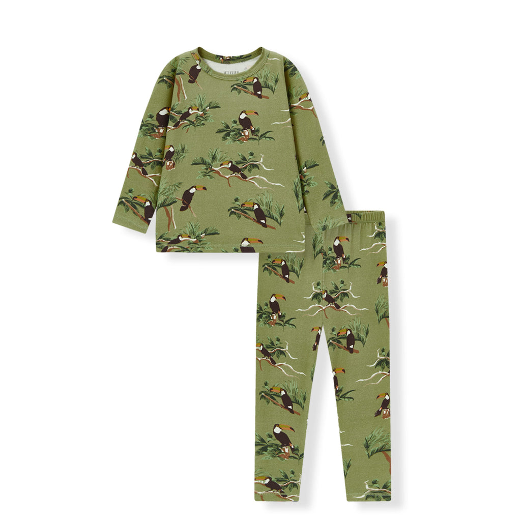 Milkbarn Toucan Cotton Stretch Long Sleeve Two Piece Pajama Set | Playroom Avenue
