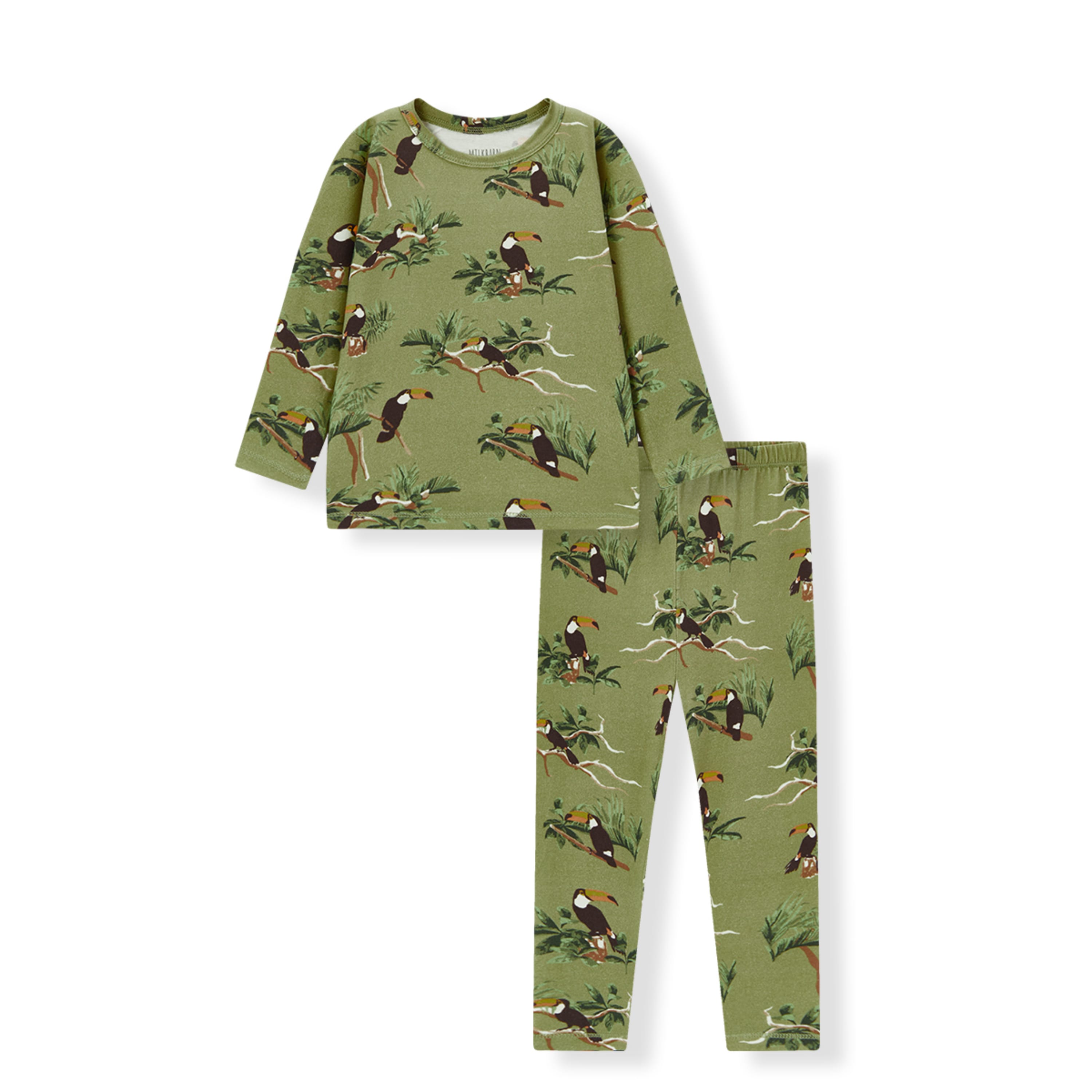 Milkbarn Toucan Cotton Stretch Long Sleeve Two Piece Pajama Set | Playroom Avenue