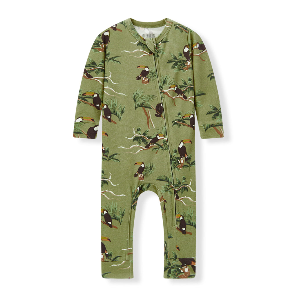 Milkbarn Toucan Cotton Stretch Zipper Pajama | Playroom Avenue